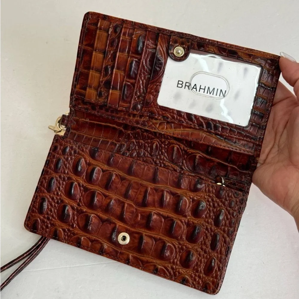 Brahmin Pink and Brown Croc-Embossed Wallet - Picture 8 of 9